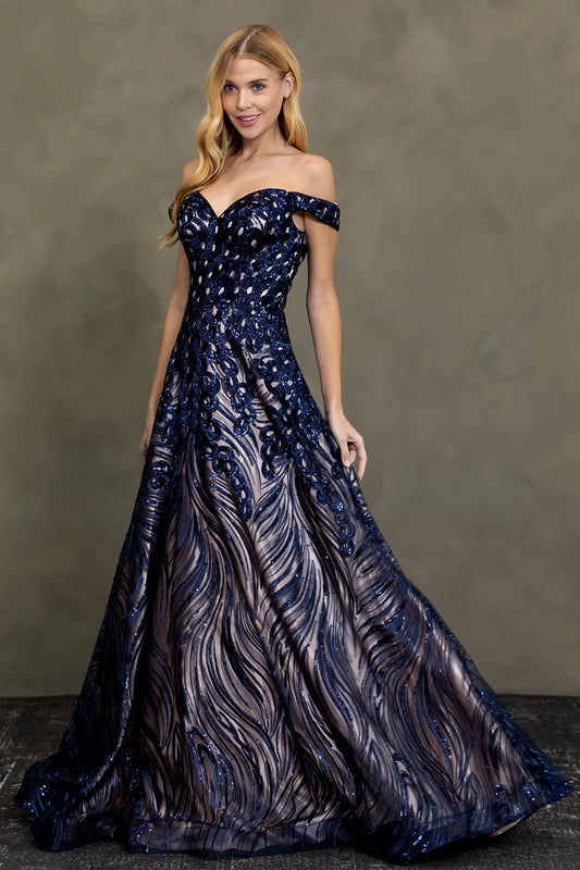 Vrestido azul Marino con nude EM9301