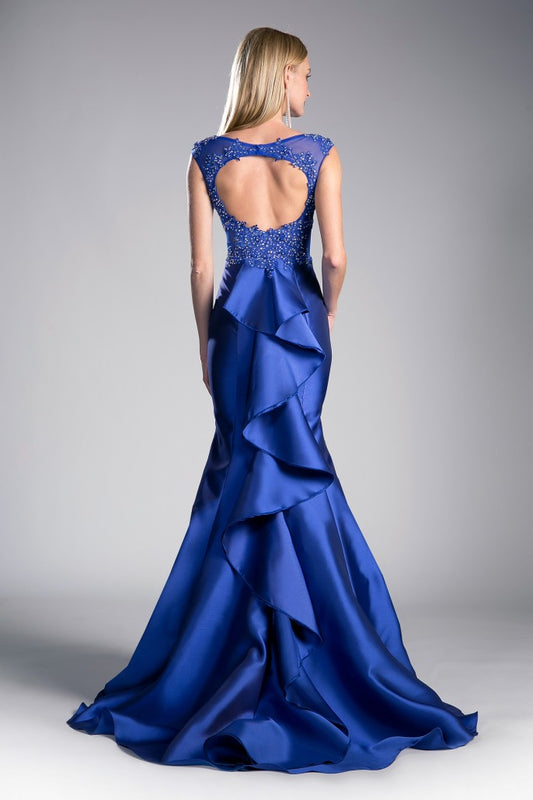 Vestido de Fiesta Azul Rey en Satén con Cauda