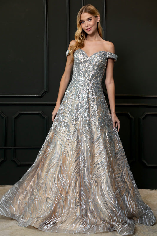 Vestido de Fiesta Plata y Nude