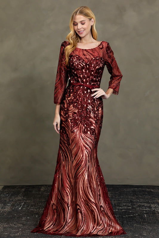 Vestido de Fiesta Burdeos con Bordados en Pedrería
